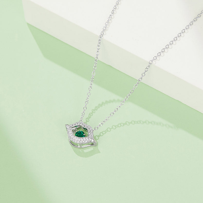 Green Zircon Stone Solitaire Drop Kiss Necklace for Women