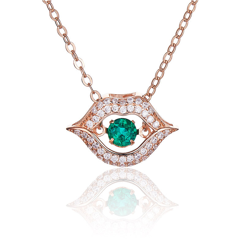 Green Zircon Stone Solitaire Drop (Rose Gold Colour) Kiss Necklace for Women