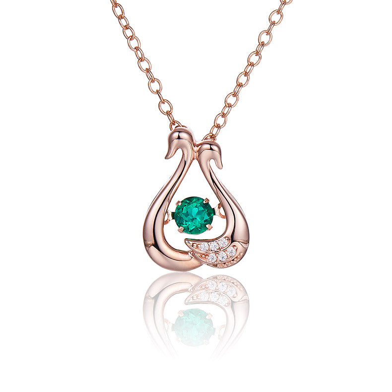 Green Zircon Stone Solitaire Drop (Rose Gold Colour) Little Swans Necklace for Women