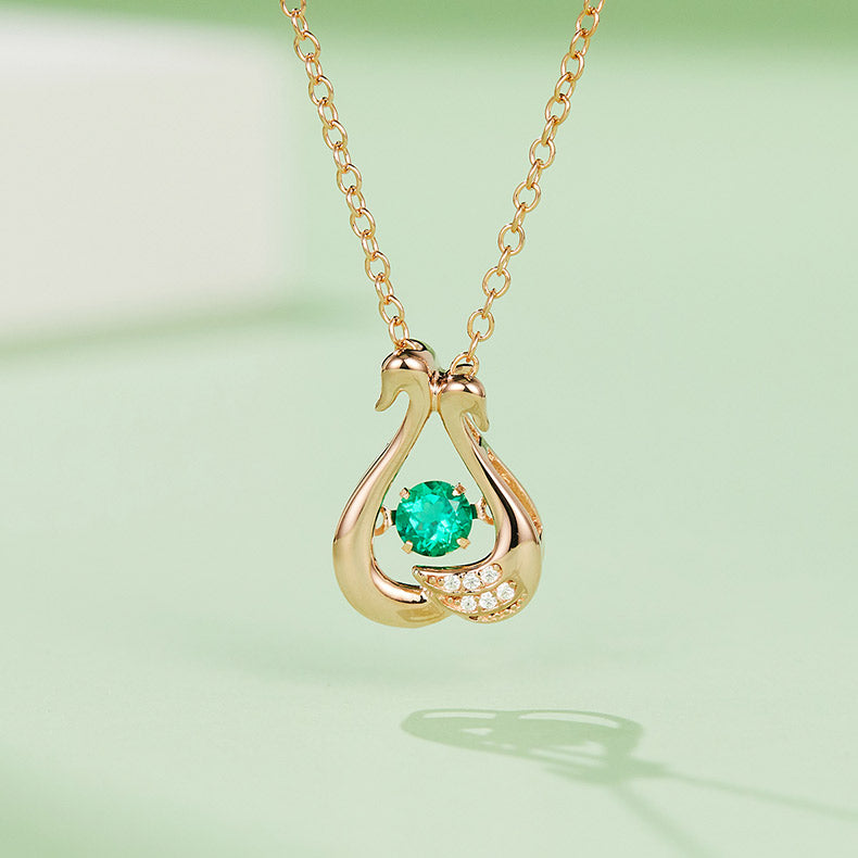 Green Zircon Stone Solitaire Drop (Rose Gold Colour) Little Swans Necklace for Women