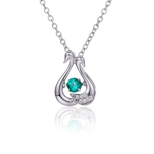 Green Zircon Stone Solitaire Drop Little Swans Necklace for Women