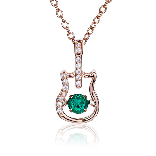 Green Zircon Stone Solitaire Drop (Rose Gold Colour) Guitar Necklace for Women