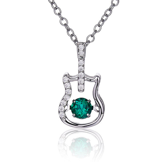 Green Zircon Stone Solitaire Drop Guitar Necklace for Women