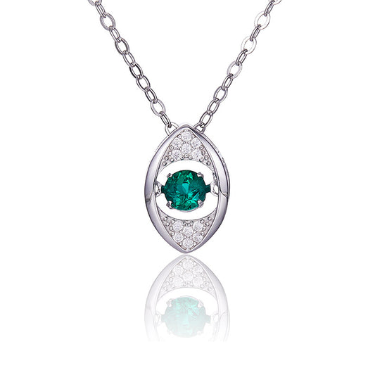 Green Zircon Stone Solitaire Drop Eye Necklace for Women
