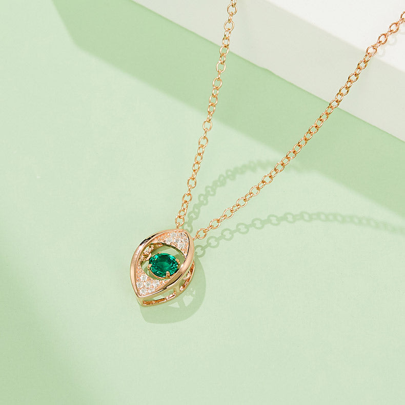 Green Zircon Stone Solitaire Drop (Rose Gold Colour) Eye Necklace for Women