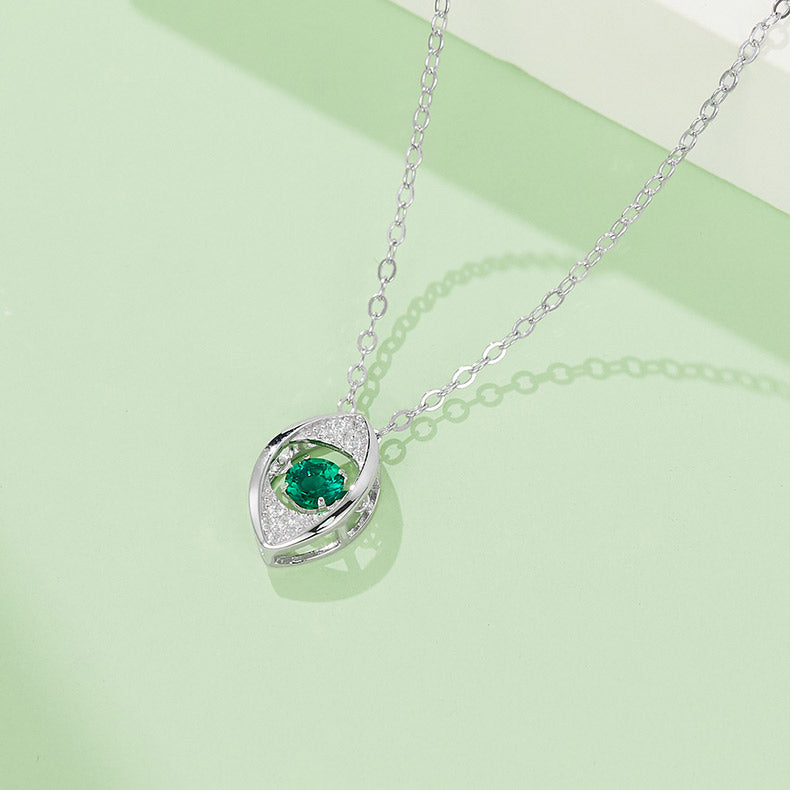 Green Zircon Stone Solitaire Drop Eye Necklace for Women