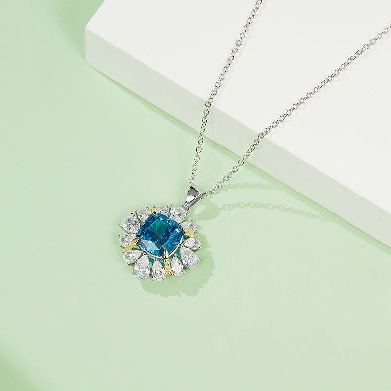 Blue Zircon Stone Solitaire Drop Petal Necklace for Women