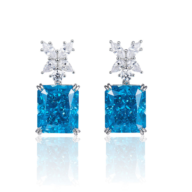 Blue Zircon Stone Square Earrings for Women