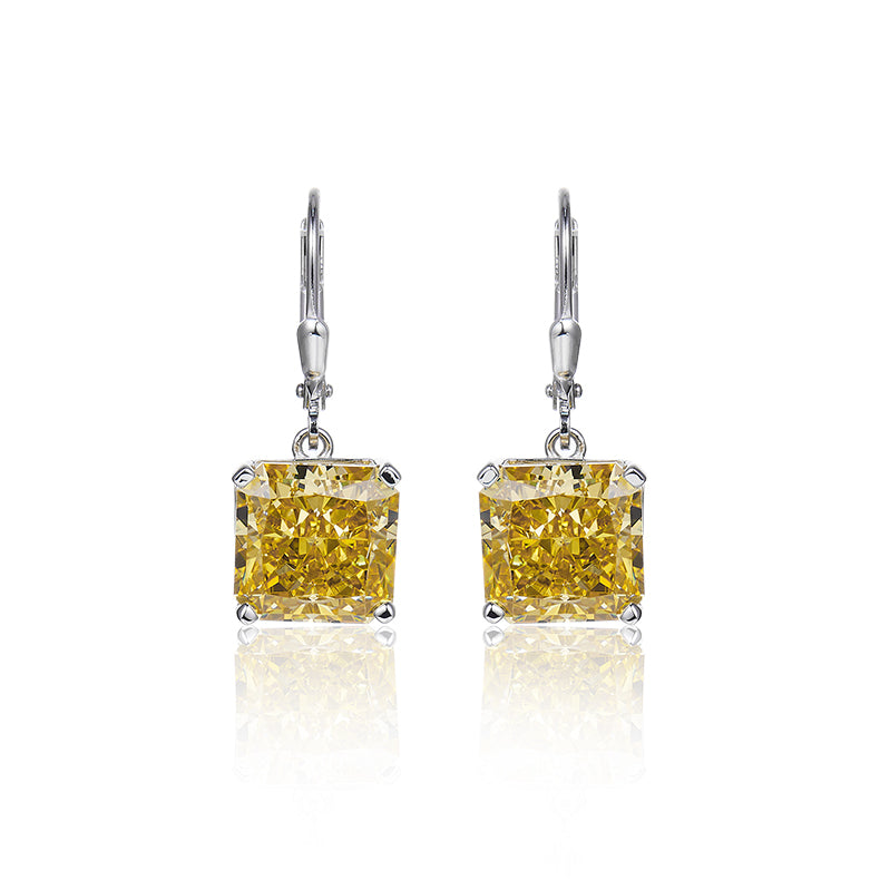 Yellow Zircon Stone Solitaire Drop Square Earrings for Women