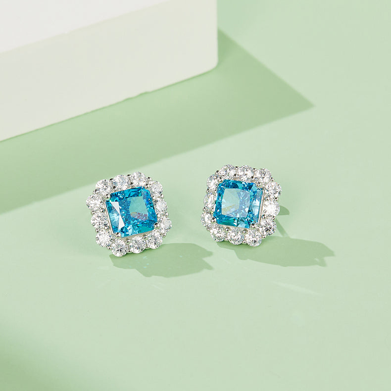 Blue Zircon Stone Square Earrings for Women