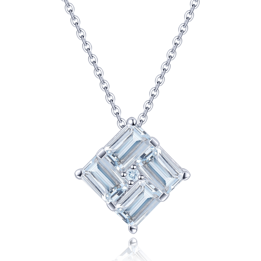 Aquamarine Stone Square Necklace for Women