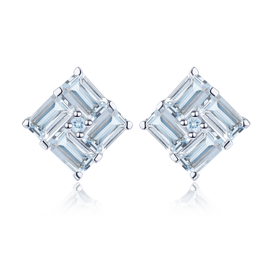 Aquamarine Stone Square Studs for Women