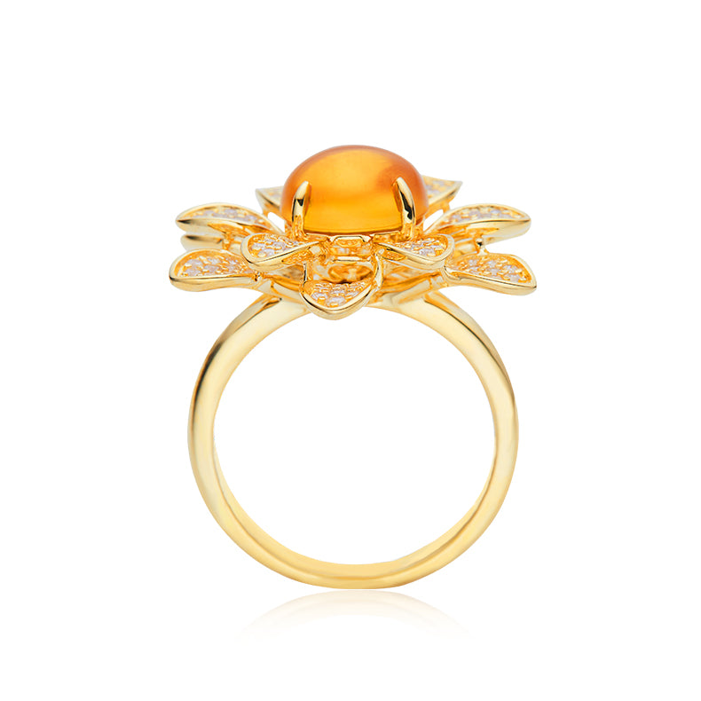 Flower Shape Round Yellow Crystal Ring