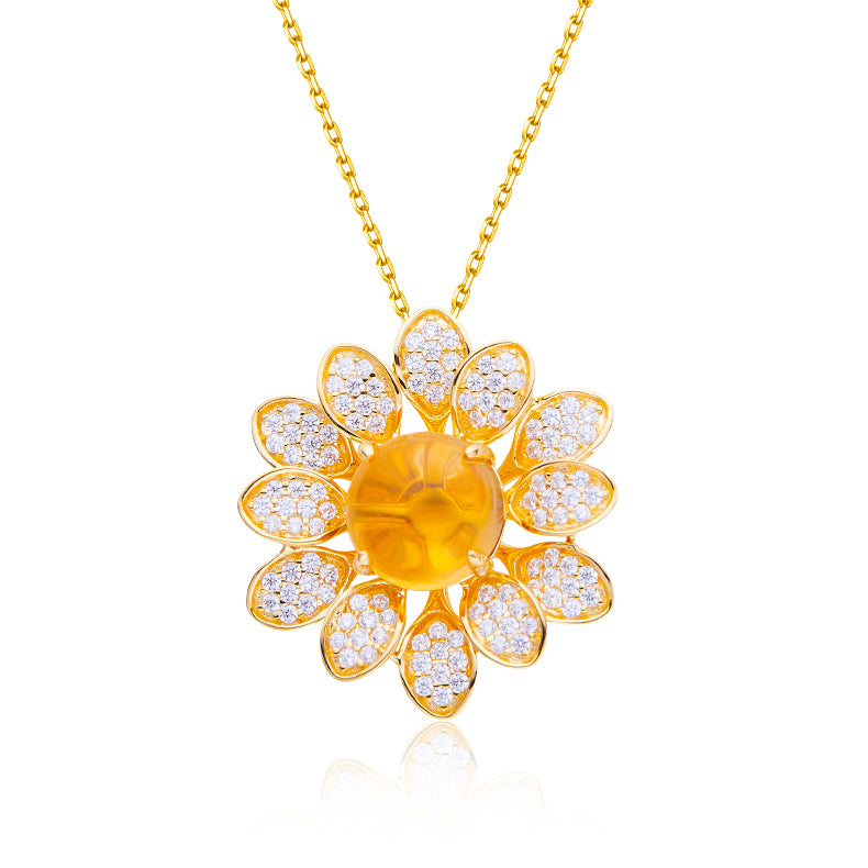 Yellow Crystal Stone Solitaire Drop Flower Necklace for Women
