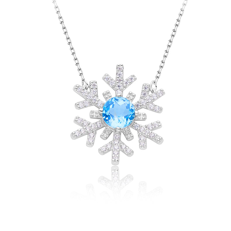 Blue Topaz Stone Solitaire Drop Snow Necklace for Women
