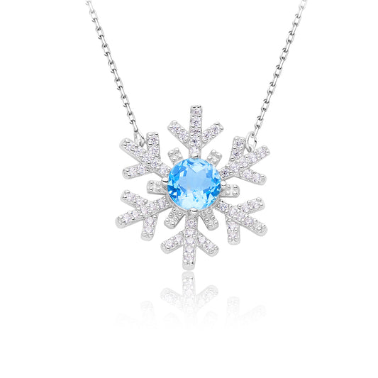 Blue Topaz Stone Solitaire Drop Snow Necklace for Women