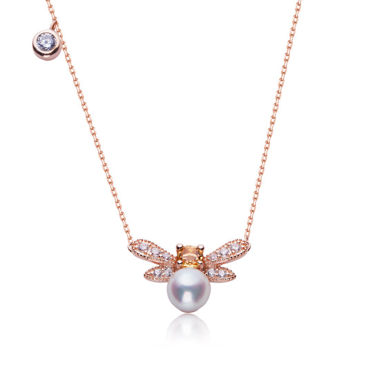 AKOYA Pearl (Rose Gold Colour)  Little Bee Necklace for Women