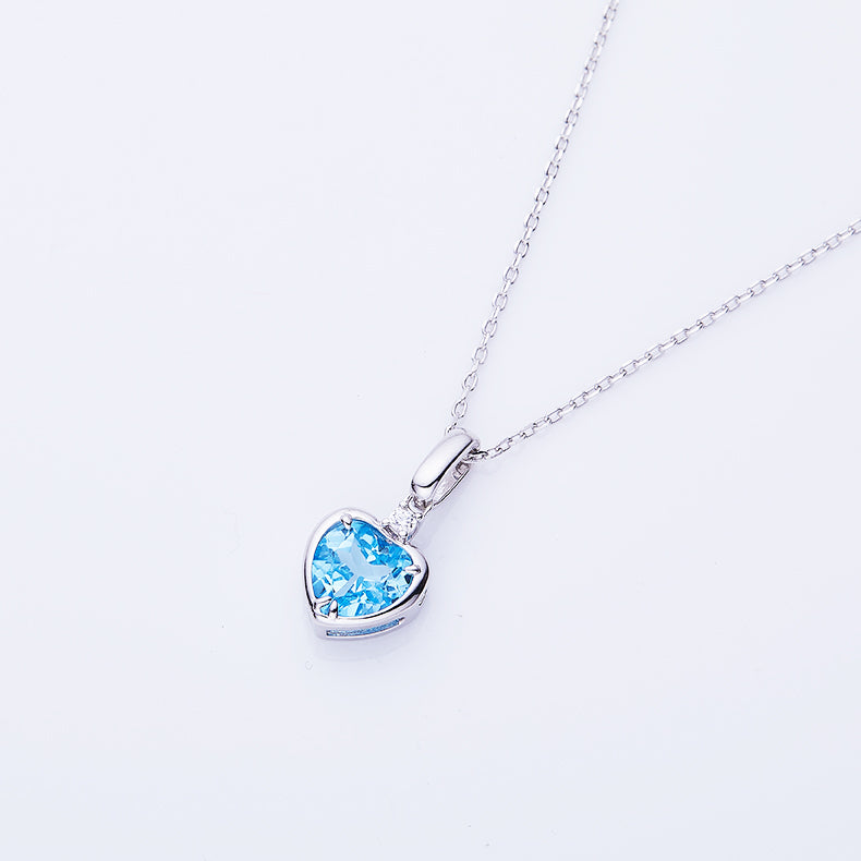 Blue Topaz Stone Solitaire Drop Heart Shape Necklace for Women
