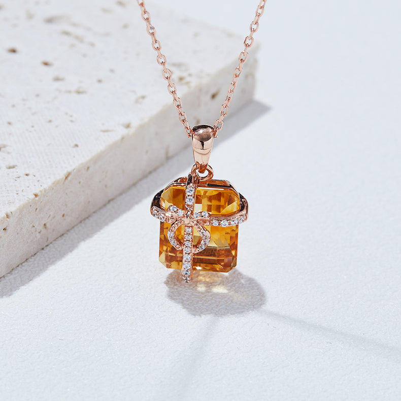 Yellow Crystal (Rose Gold Colour) Gift Box Necklace for Women