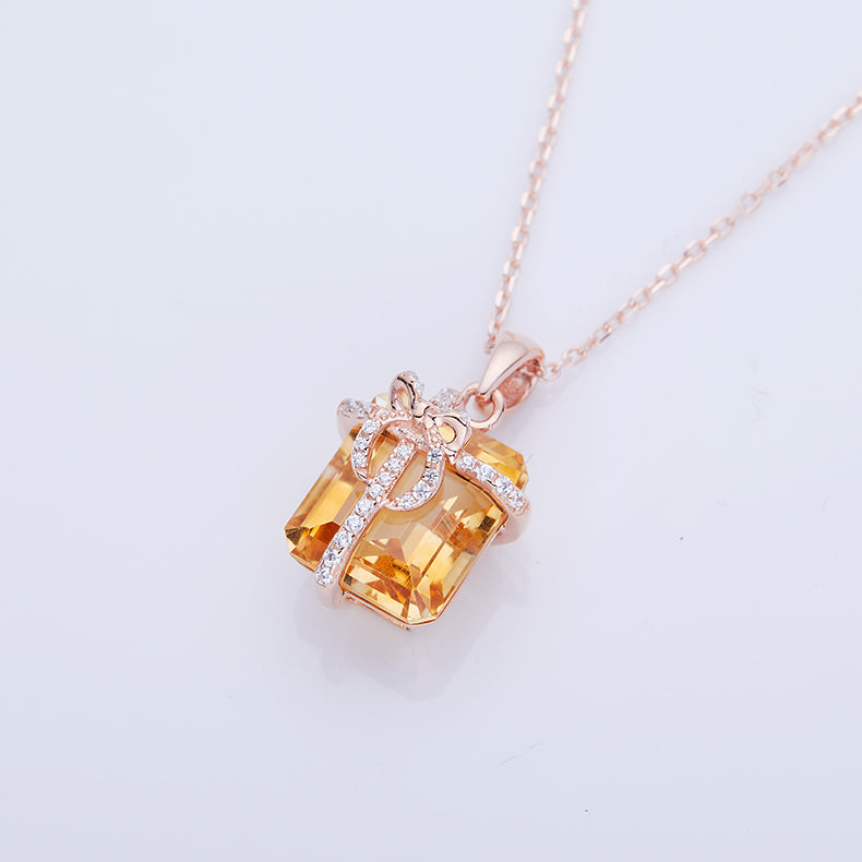 Yellow Crystal (Rose Gold Colour) Gift Box Necklace for Women
