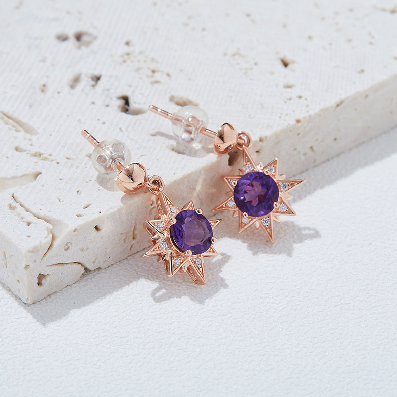 Purple Crystal Stone Solitaire (Rose Gold Colour) Star Studs for Women