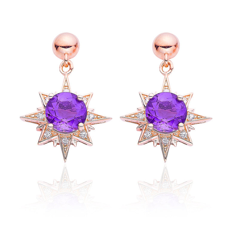 Purple Crystal Stone Solitaire (Rose Gold Colour) Star Studs for Women