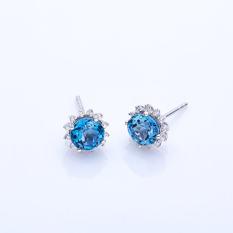 Blue Crystal Stone Solitaire Studs for Women