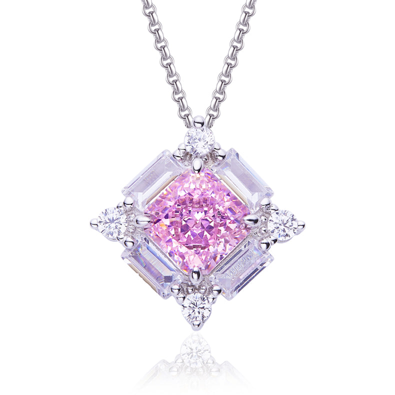 Pink Zircon(3.5CT) Stone Solitaire Drop Necklace for Women