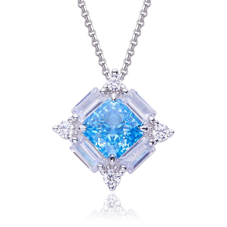 Blue Zircon(3.5CT) Stone Solitaire Drop Necklace for Women