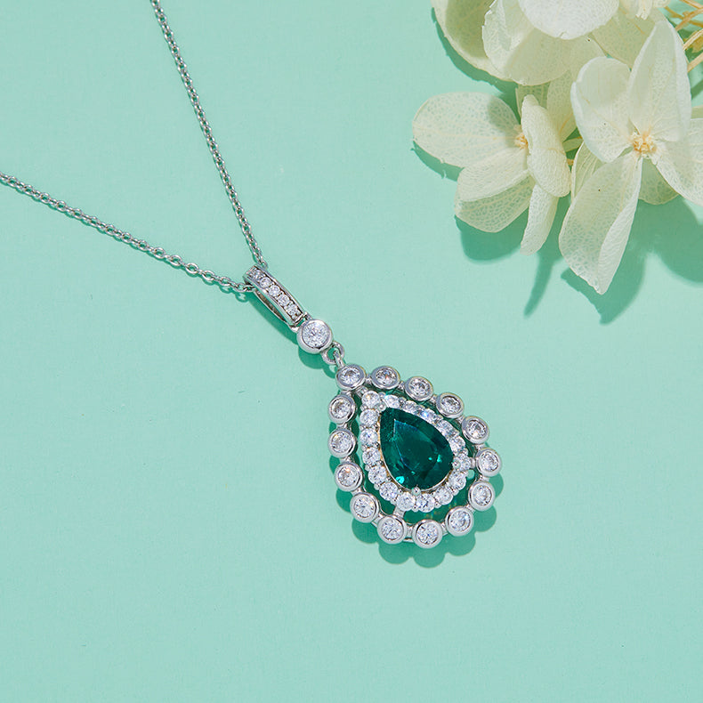 Green Zircon(7.5CT) Stone Solitaire Drop Necklace for Women