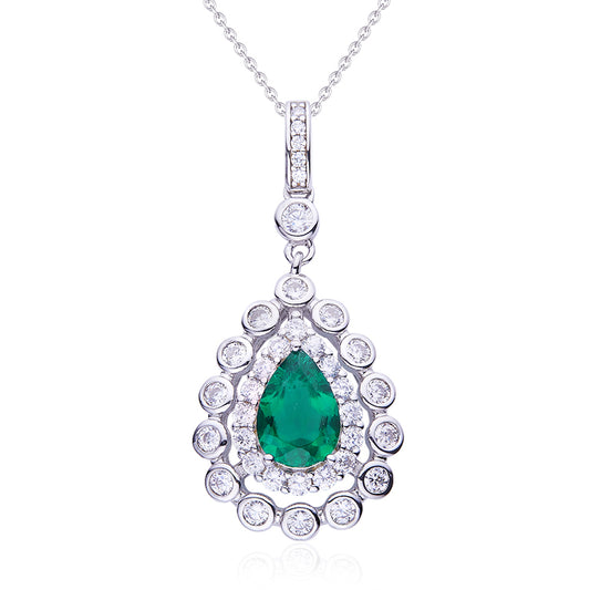 Green Zircon(7.5CT) Stone Solitaire Drop Necklace for Women