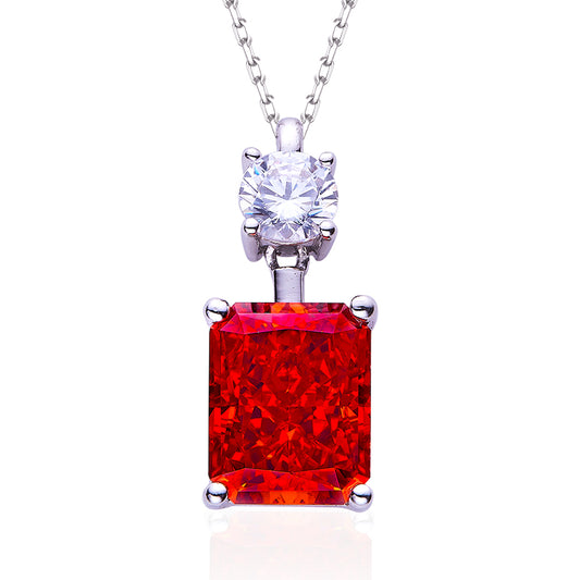 Red Zircon(3.0CT) Stone Solitaire Drop Necklace for Women