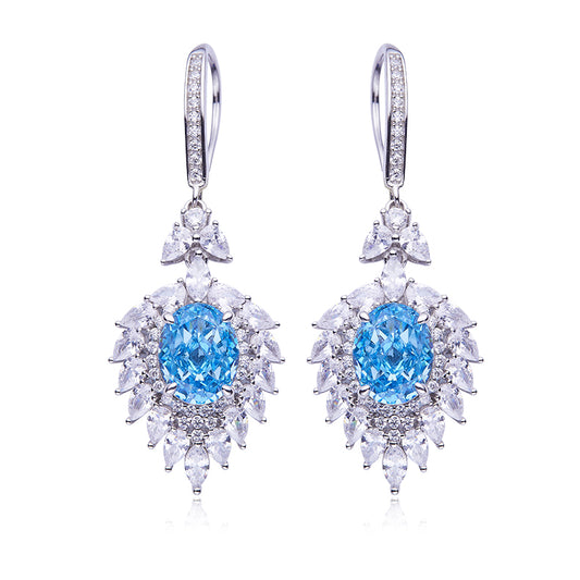 Blue Zircon(4.0CT) Stone Solitaire Drop Earrings for Women