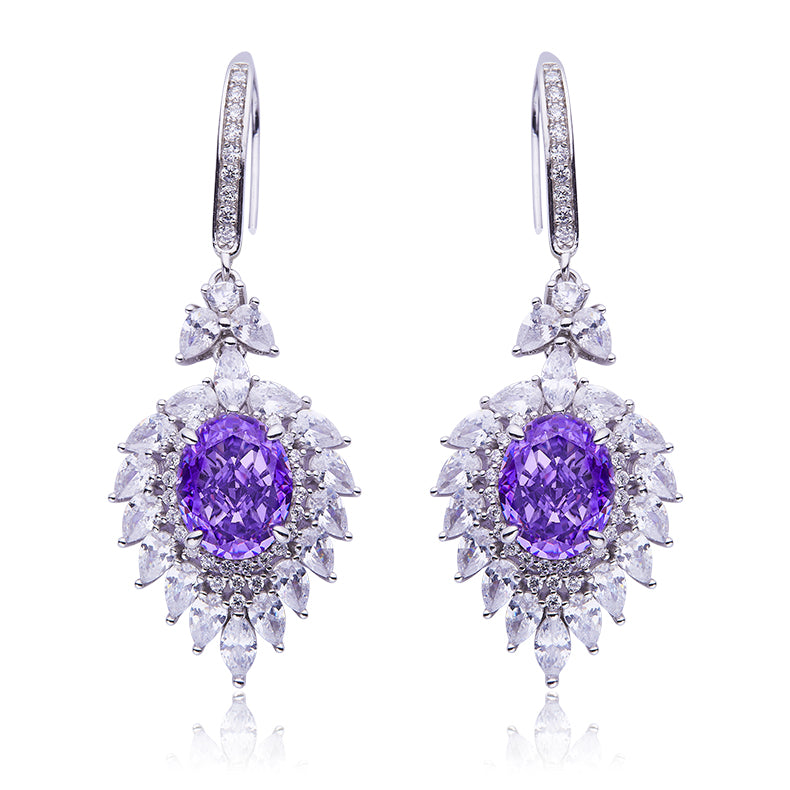 Purple Zircon(4.0CT) Stone Solitaire Drop Earrings for Women