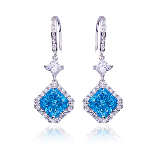 Blue Zircon(4 CT) Stone Solitaire Drop Earrings for Women