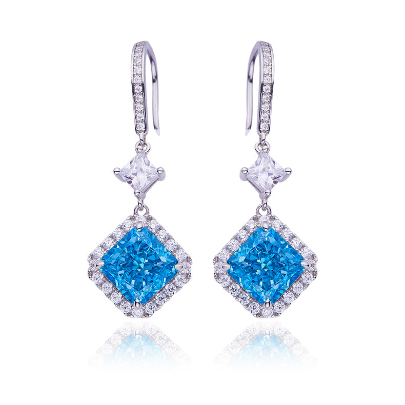 Blue Zircon(4 CT) Stone Solitaire Drop Earrings for Women