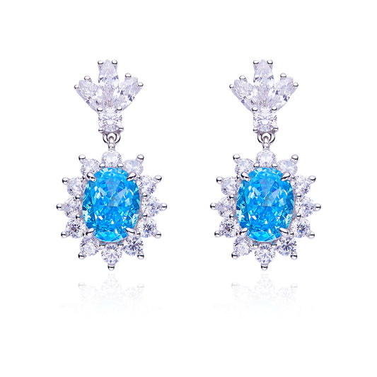Blue Zircon(3.2CT) Stone Solitaire Drop Earrings for Women