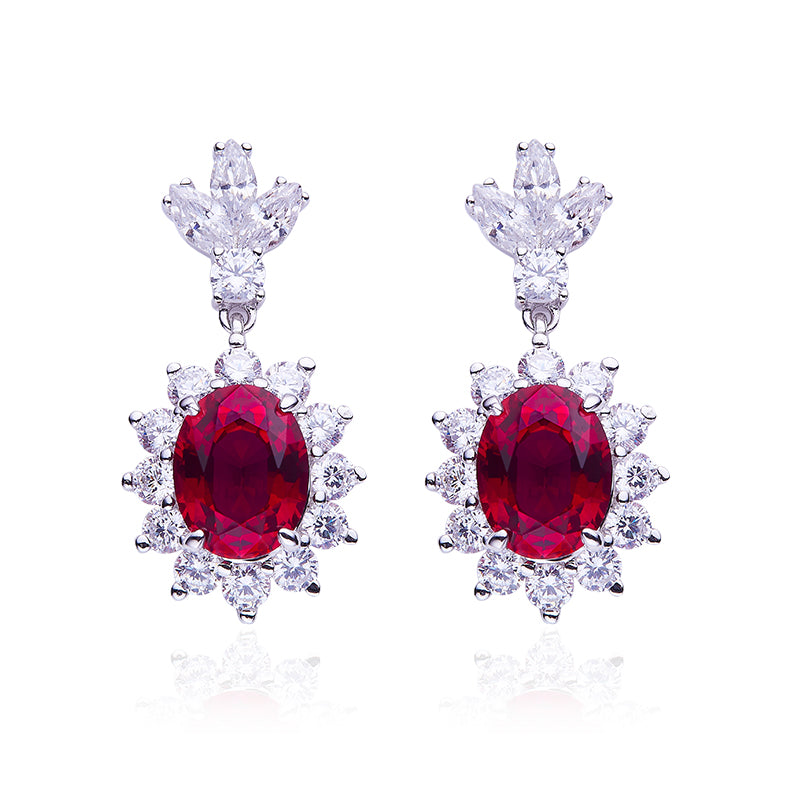 Red Zircon(3.2CT) Stone Solitaire Drop Earrings for Women