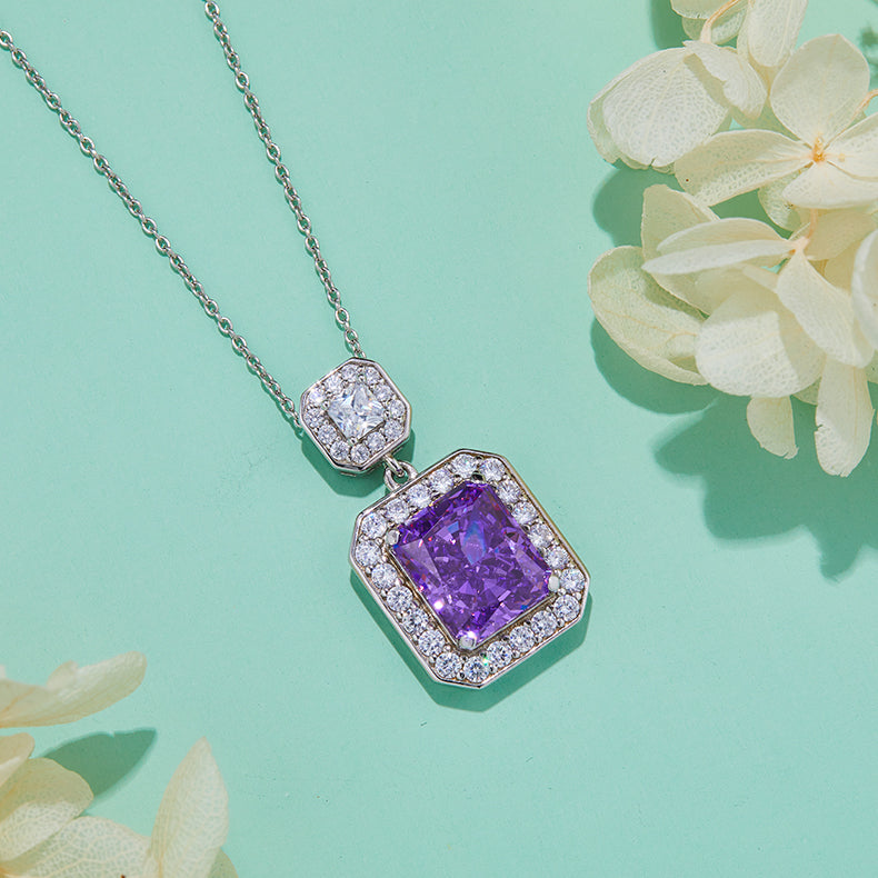 Purple Zircon(13.5CT) Stone Solitaire Drop Necklace for Women