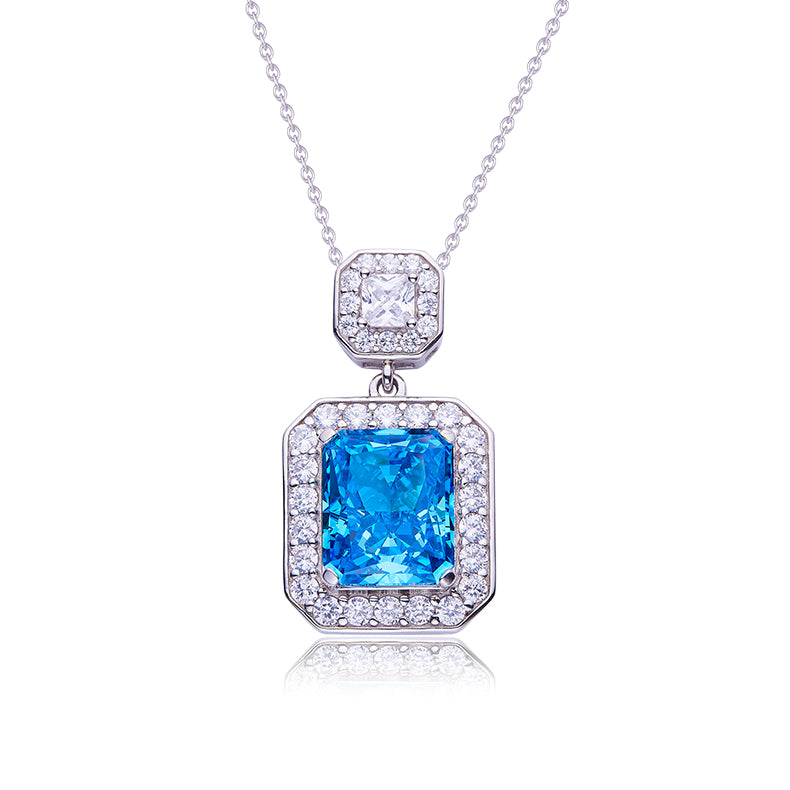Blue Zircon(13.5CT) Stone Solitaire Drop Necklace for Women