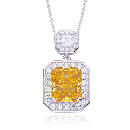 Yellow Zircon(13.5CT) Stone Solitaire Drop Necklace for Women