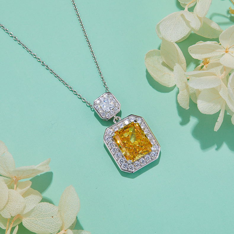 Yellow Zircon(13.5CT) Stone Solitaire Drop Necklace for Women