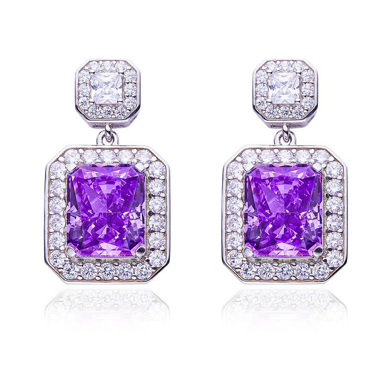 Purple Zircon(13.5CT) Stone Solitaire Drop Earrings for Women