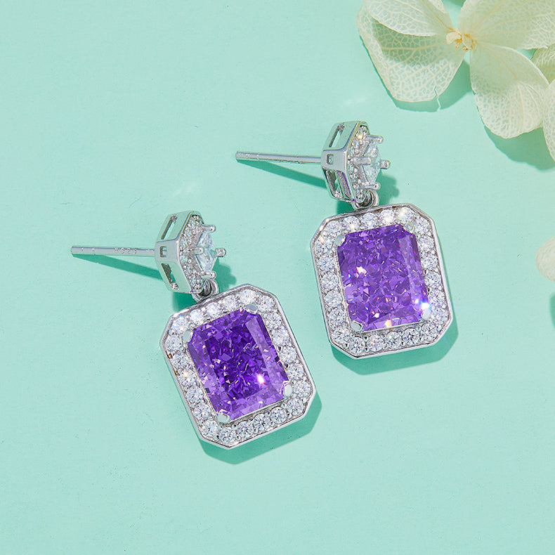 Purple Zircon(13.5CT) Stone Solitaire Drop Earrings for Women