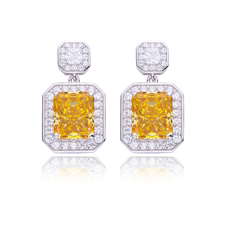 Yellow Zircon(13.5CT) Stone Solitaire Drop Earrings for Women