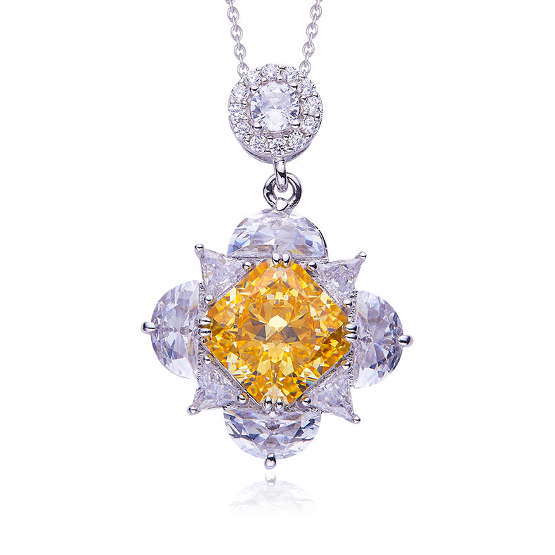 Yellow Zircon(12.3CT) Stone Solitaire Drop Necklace for Women