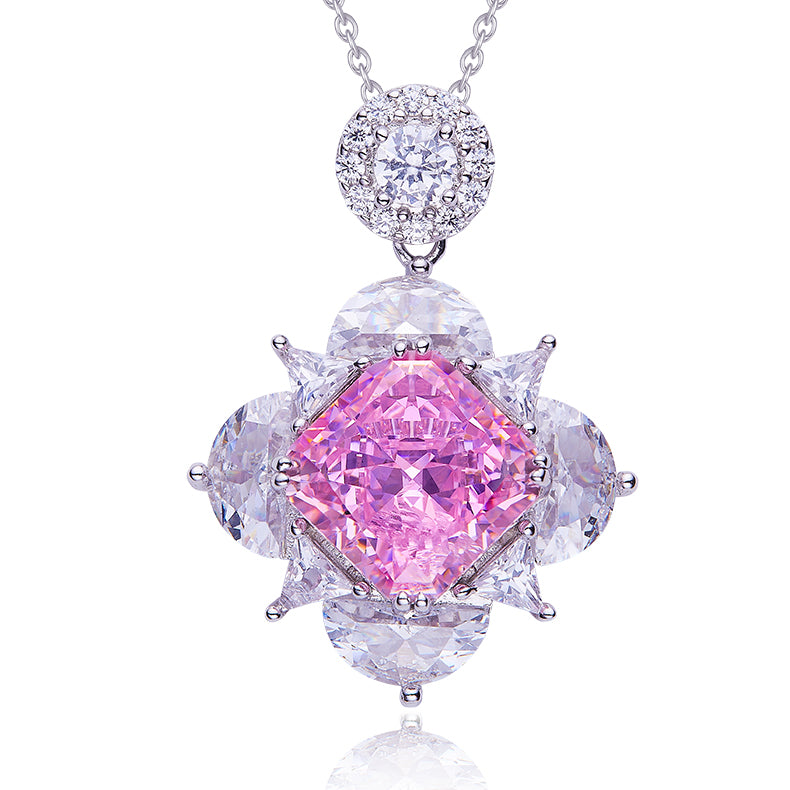 Pink Zircon(12.3CT) Stone Solitaire Drop Necklace for Women