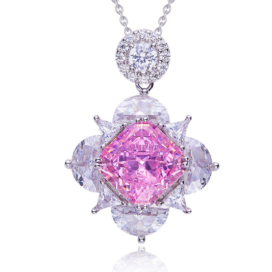 Pink Zircon(12.3CT) Stone Solitaire Drop Necklace for Women