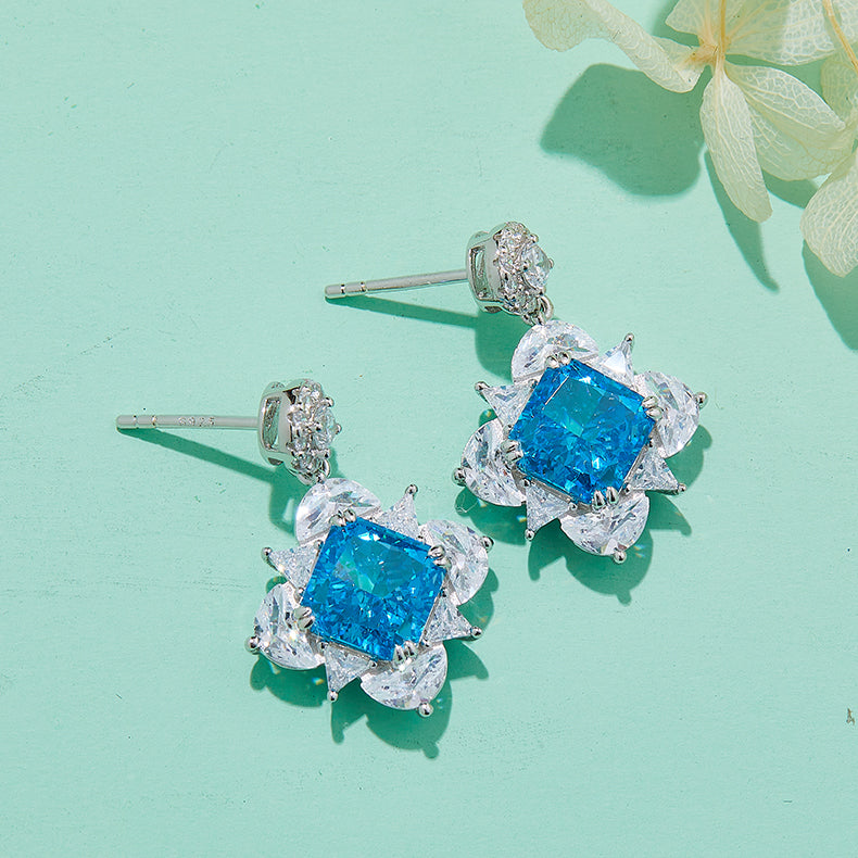 Blue Zircon(12.5CT) Stone Solitaire Drop Earrings for Women