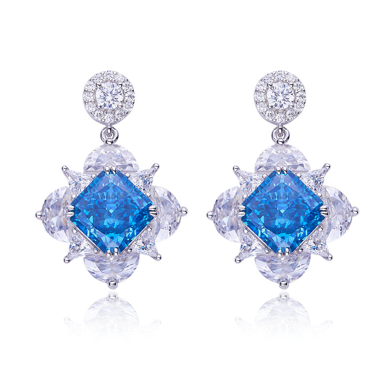 Blue Zircon(12.5CT) Stone Solitaire Drop Earrings for Women